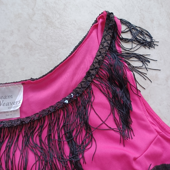 Dream Weaver Pink & Black Fringe Flapper Dress 1X - Picture 6 of 9